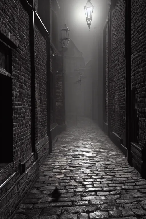 Prompt: old victorian london back alley lit by candles with dark shadows, unreal engine