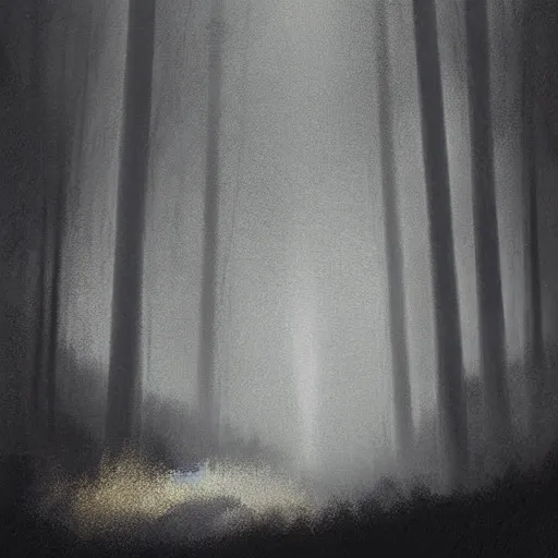 Prompt: digital and traditional art painting of ethereal plane with forest and mountainside, black and white, small muted hint of colour, high detail, textured, by caestrad, dark background, unsettling, mystic, perfect lighting, high contrast, arstation, chris cold, artgerm, golden ratio, hard blacks, lightrays
