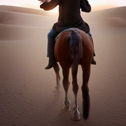 Prompt: jesus christ, riding a horse in the desert, by alyssa monks, by greg rutkowski, cinematic, canon
