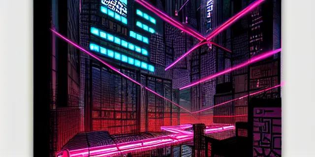 Prompt: glowing chains of interconnected network of technological cubes floating in the middle of a cyberpunk tokyo 2 0 9 9 city, in the art style of dan mumford and marc simonetii, atmospheric lighting, intricate, volumetric lighting, beautiful, sharp focus, ultra detailed