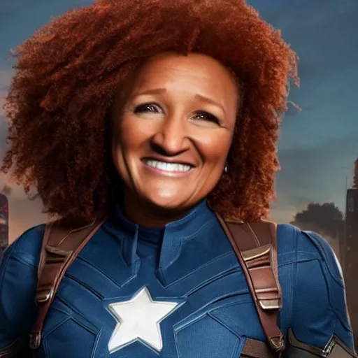 Image similar to wanda sykes as captain america, cinematic, high detailed, 8 k, photorealistic