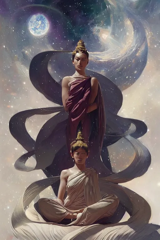 Image similar to space, buddhism, taoism, painting by greg rutkowski, j. c. leyendecker, artgerm