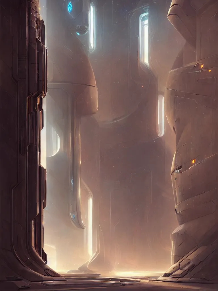 Image similar to hyper realistic art - deco sci - fi double door by jordan grimmer, darek zabrocki