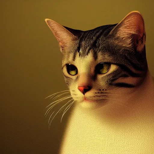 Image similar to portrait of a cat, trending on artstation, by wayne mcloughlin, backlighting