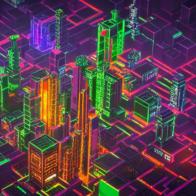 Image similar to voxel art of a cyberpunk blockchain city, chains connecting blocks, blockchain, symmetry, intricate, volumetric lighting, beautiful, rich deep colors masterpiece, sharp focus, ultra detailed, in the style of dan mumford and marc simonetti