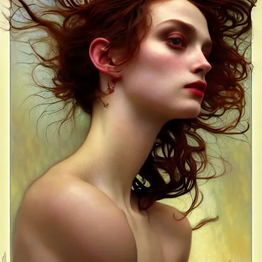 Prompt: unique non conventional beauty, surreal, fantasy, intricate, elegant, dramatic lighting, emotionally evoking symbolic metaphor, highly detailed, lifelike, photorealistic, digital painting, artstation, concept art, smooth, sharp focus, illustration, art by John Collier and Albert Aublet and Krenz Cushart and Artem Demura and Alphonse Mucha