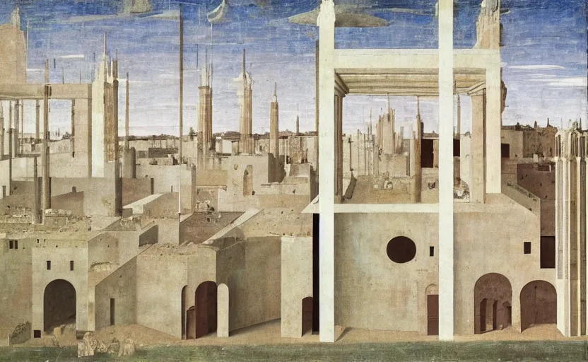 Prompt: a building in the ideal city by piero della francesca