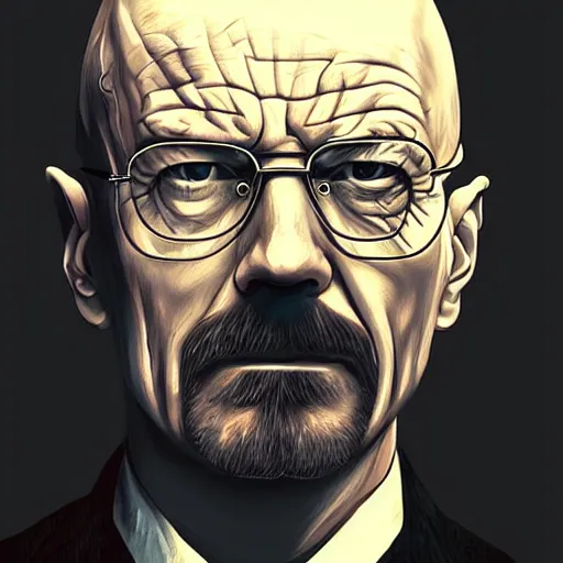 Image similar to walter white as a vampire, detailed digital art, painted by WLOP