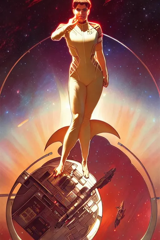 Image similar to the uss enterprie ncc 1 7 0 1 d, art by artgerm and greg rutkowski and alphonse mucha