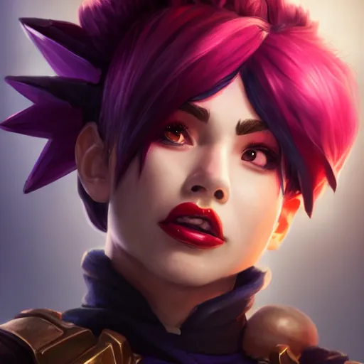 Image similar to portrait of Vi from League of Legends, by Fortiche Studio, by Riot Games, from Netflix's Arcane, trending on artstation,fine details, realistic shaded, fine-face, painted texture, pretty face