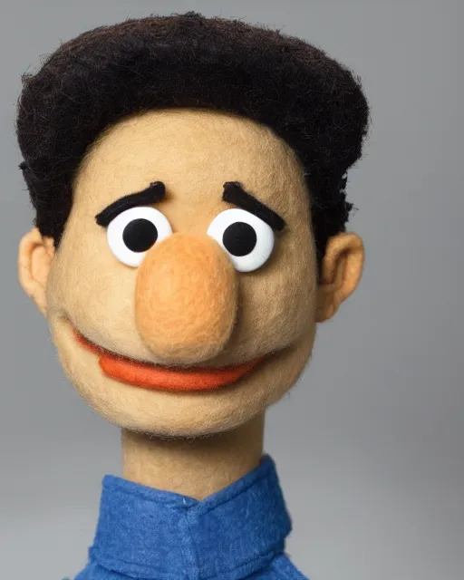 Image similar to steven gomez as a muppet. highly detailed felt. hyper real photo. 4 k.