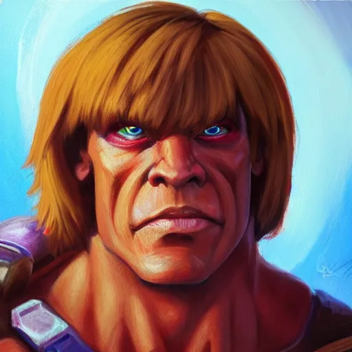 Prompt: portrait painting of he - man in style of kenne gregoire, 4 k,, highly detailed, epic lighting