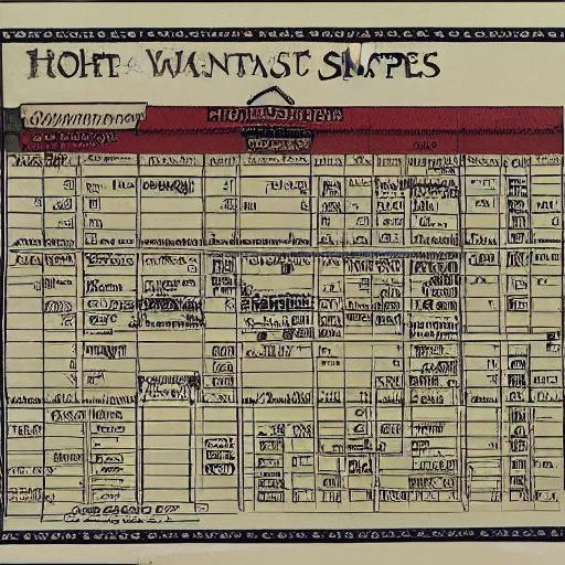 Prompt: train schedule for hogwart ’ s express, parchment paper, pen and ink, highly detailed,