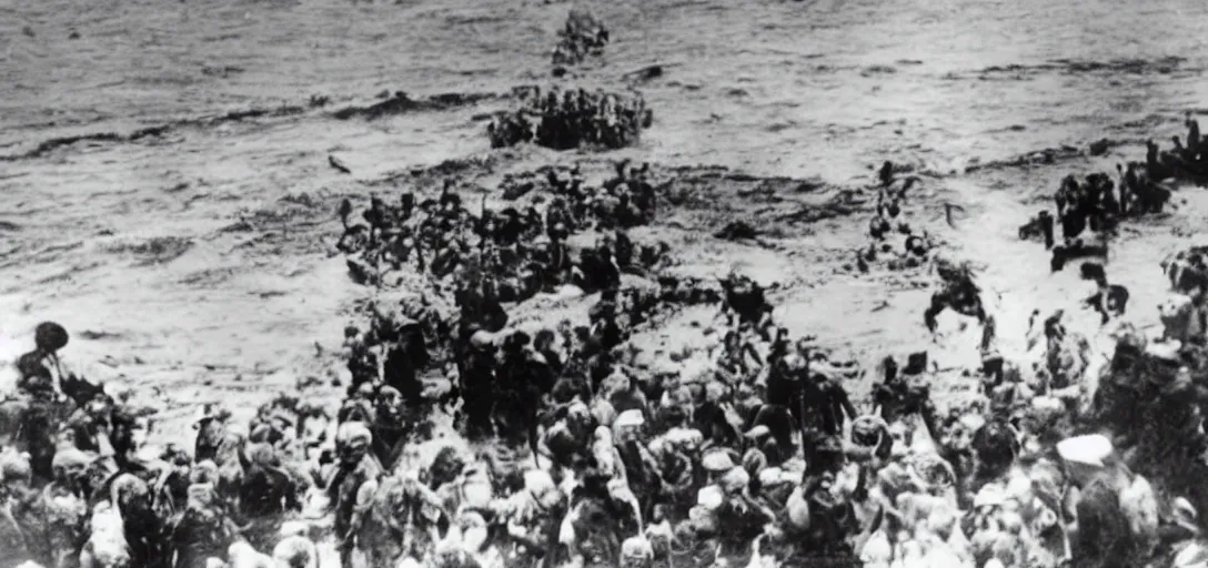 Image similar to the pope storming omaha beach during ww ii