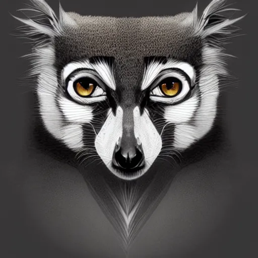 Image similar to Geometric lemur portrait, sun in the background, intricate, elegant, highly detailed, digital painting, artstation, concept art, smooth, sharp focus, illustration, art by artgerm