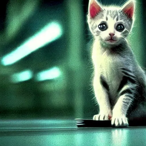 Prompt: A kitten in the matrix movie, cinematic, still from the Matrix