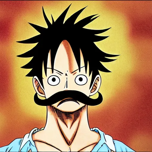 Image similar to [ luffy mustache ] ( by takao saito )