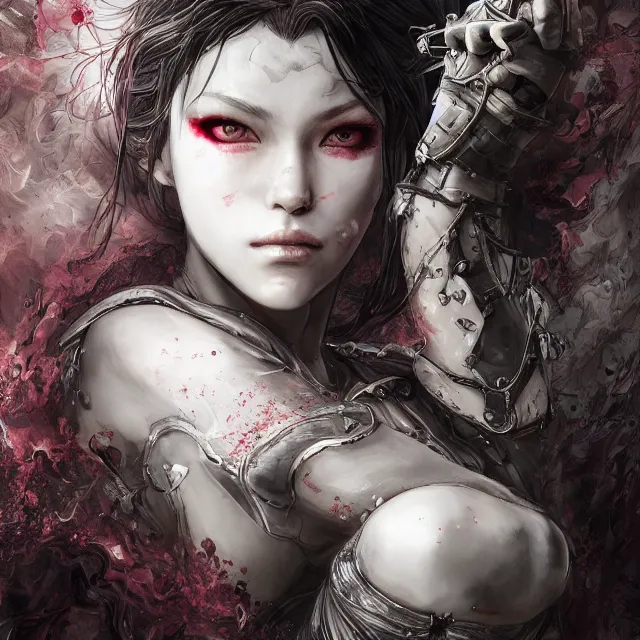 Prompt: the portrait of neutral evil fallen sensual female dark knight vagabond as absurdly beautiful, gorgeous, bloodlust, young girl, an ultrafine hyperdetailed illustration by kim jung gi, irakli nadar, intricate linework, bright colors, octopath traveler, final fantasy, unreal engine 5 highly rendered, global illumination, radiant light, detailed and intricate environment