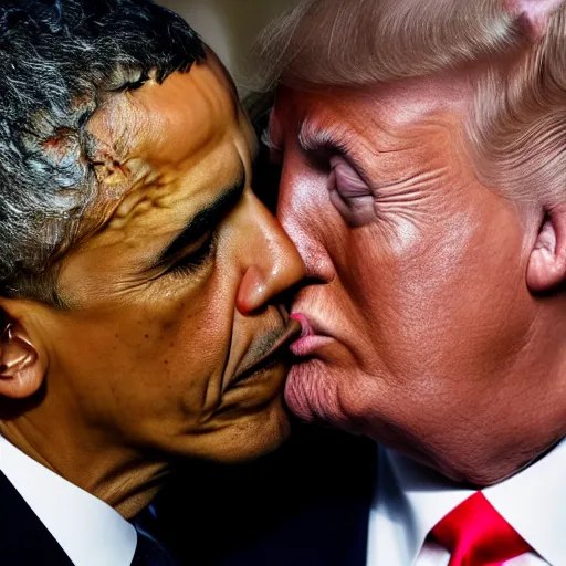 Image similar to obama kissing donald trump, 4k photo, detailed, closeup