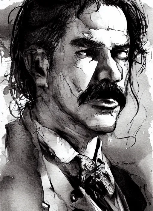 Image similar to portrait, Doc Holiday from Tombstone, watercolor, dramatic lighting, cinematic, establishing shot, extremely high detail, foto realistic, cinematic lighting, pen and ink, intricate line drawings, by Yoshitaka Amano, Ruan Jia, Kentaro Miura, Artgerm, post processed, concept art, artstation, matte painting, style by eddie mendoza, raphael lacoste, alex ross