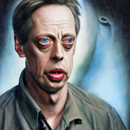 Image similar to hyperrealistic mixed media high resolution painting of a Steve Buscemi as the alien Kuato in Total Recall, stunning 3d render inspired art by István Sándorfi and Greg Rutkowski and Unreal Engine, perfect symmetry, dim volumetric lighting, 8k octane beautifully detailed render, post-processing, extremely hyper-detailed, intricate, epic composition, highly detailed attributes, highly detailed atmosphere, cinematic lighting, masterpiece, trending on artstation, very very detailed, masterpiece, stunning, flawless structure, lifelike texture, perfection,