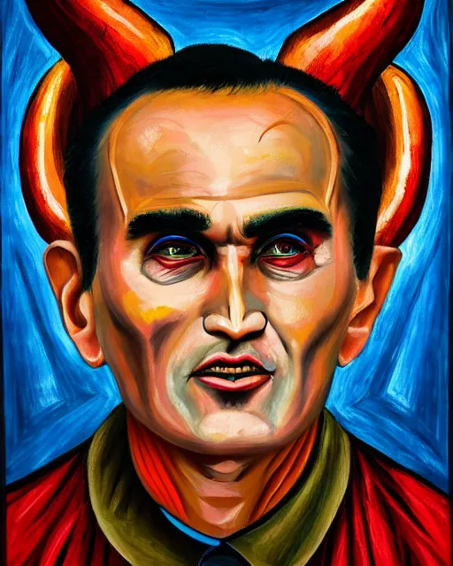 Prompt: expressionist painting of demonic aloysius stepinac with demonic eyes and horns, vivid colors, high production value, intricate details, high resolution, hyperrealistic, hdr, high definition, masterpiece, ultra realistic, highly detailed, hd, sharp focus, non blurry, sharp, smooth