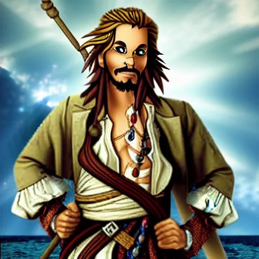 Prompt: Guybrush Threepwood from Monkey Island as Jack Sparrow
