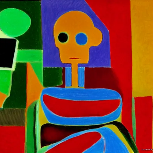 Image similar to a friendly robot, digital painting by Henri Matisse, 4k wallpaper, beautiful masterpiece