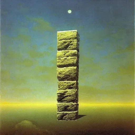 Prompt: rectangular granite slabs in the sky, zdzislaw beksinski