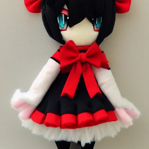 Image similar to cute fumo plush of a girl in a bow tie and red ribbon, anime girl
