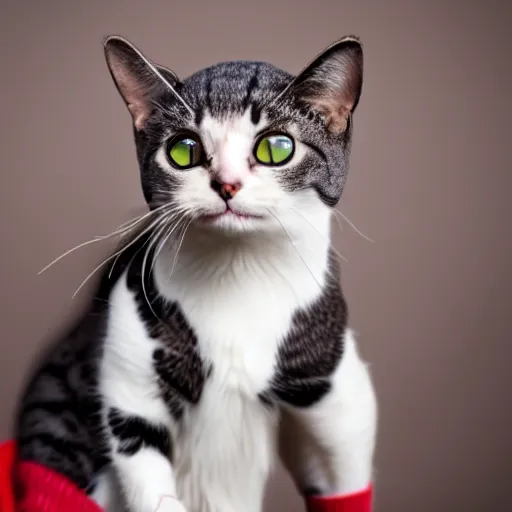 Prompt: A photo of a cat with red eyes smoking weed and wearing a beanie