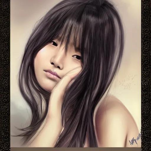 Image similar to a beautiful photo portrait of a young asian women with a beautiful face, trending on art station