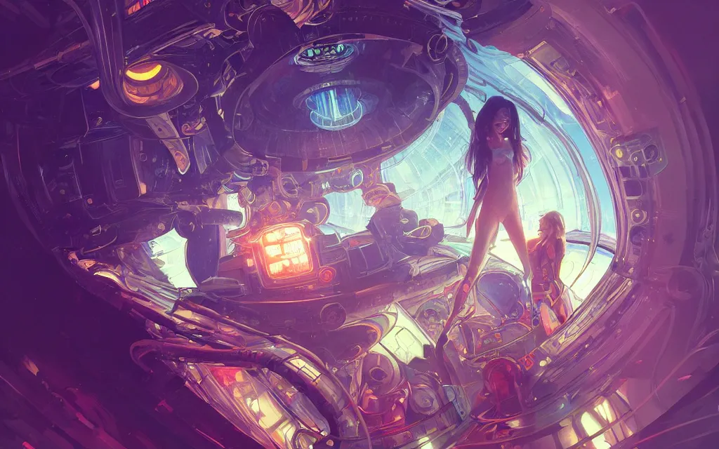 Prompt: astronaut girl catched an human structure alien inside an ufo, ssci-fi, neon light and fantasy, intricate and very very beautiful and elegant, highly detailed, digital painting, artstation, concept art, smooth and sharp focus, illustration, art by tian zi and WLOP and alphonse mucha