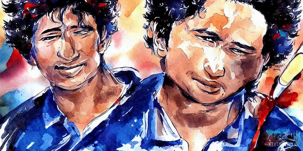 Image similar to anime style artwork of sachin tendulkar