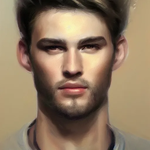 Prompt: beautiful man, concept art oil painting, portrait ethereal by jama jurabaev, extremely detailed, brush hard, medium, artstation