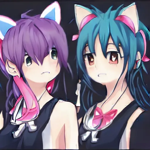 Image similar to anime girls with cat ears, trending on pixiv