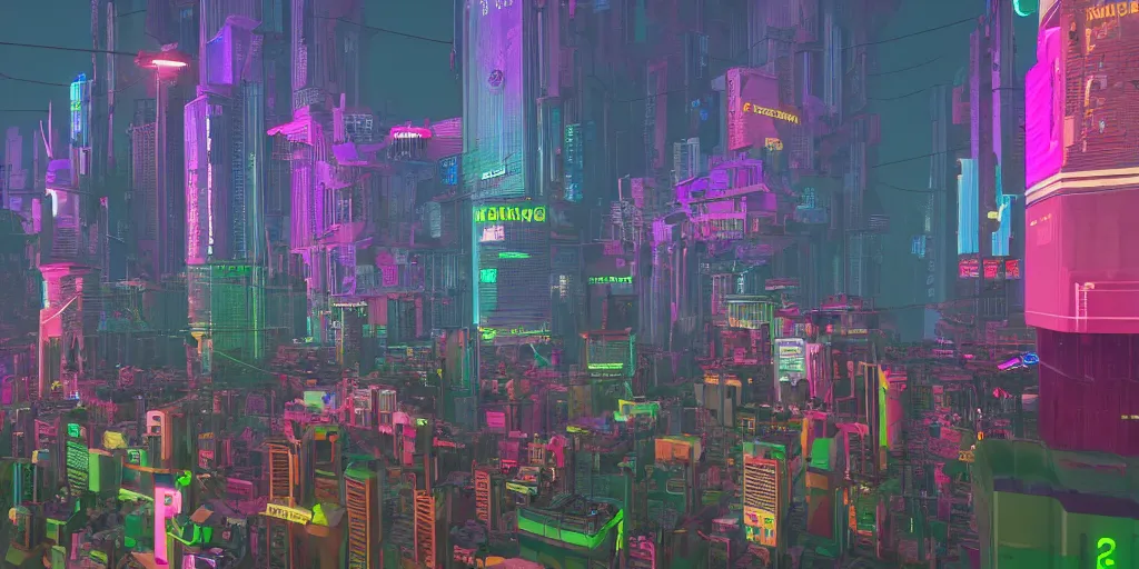 Prompt: multicolor 3d render of cyberpunk city of the future by @beeple_crap created at future in 4k ultra high resolution, with depressive feeling