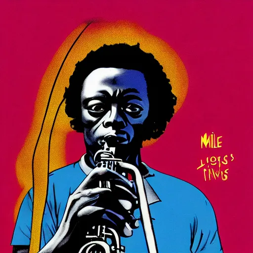 Image similar to miles davis in the style of daniel johnston, 4k