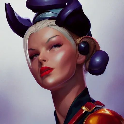 Image similar to portrait of Cammy White from Streetfighter, League of Legend illustration by Sam Youn:3, profile picture by Gil Elvgren:3, asymmetrical, Organic Painting, Ambient Occlusion:3, Matte Painting, bold shapes, hard edges, street art, trending on artstation, realistic:2 by Sachin Teng:5