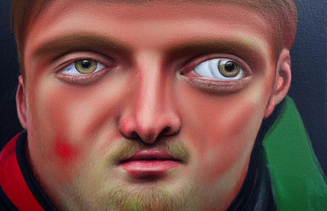 Prompt: english football fan!!!!!!!!!!!!!!!!!!!!!!!!!!!, detailed face, detailed painting, flat lighting by alberto mielgo