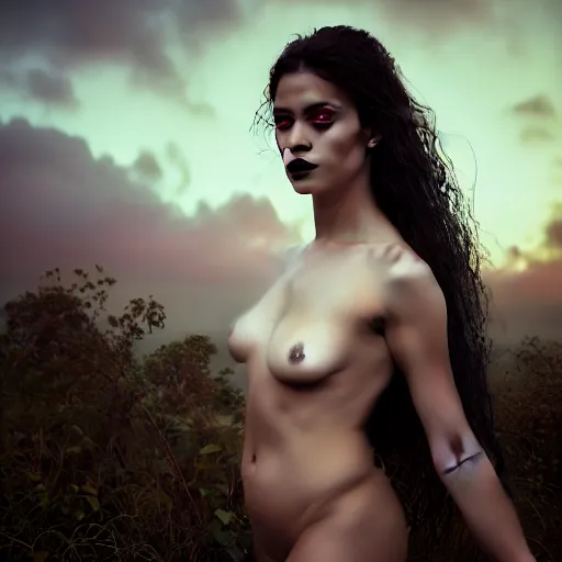 Image similar to photographic portrait of a stunningly beautiful gothic amazonian female in soft dreamy light at sunset, contemporary fashion shoot, by edward robert hughes, annie leibovitz and steve mccurry, david lazar, jimmy nelsson, breathtaking, 8 k resolution, extremely detailed, beautiful, establishing shot, artistic, hyperrealistic, beautiful face, octane render