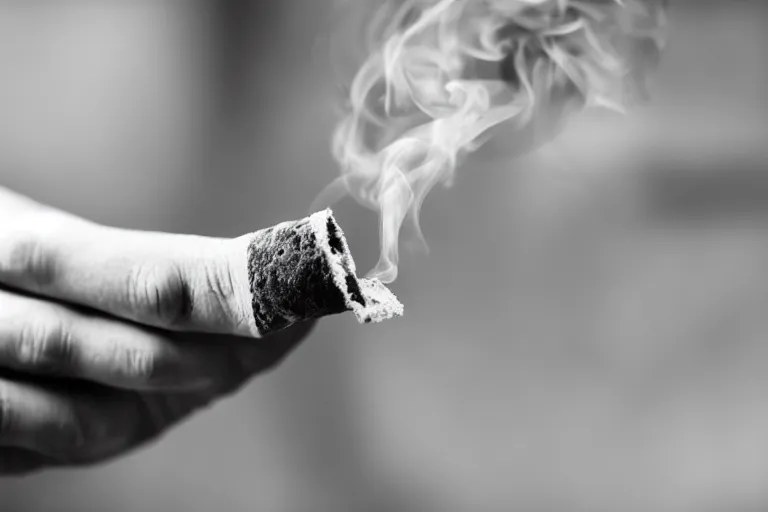 Image similar to Close-up of thin soft hand, hand with cigarette with smoke, hand with five fingers, hyper realistic, high details, photo, super resolution