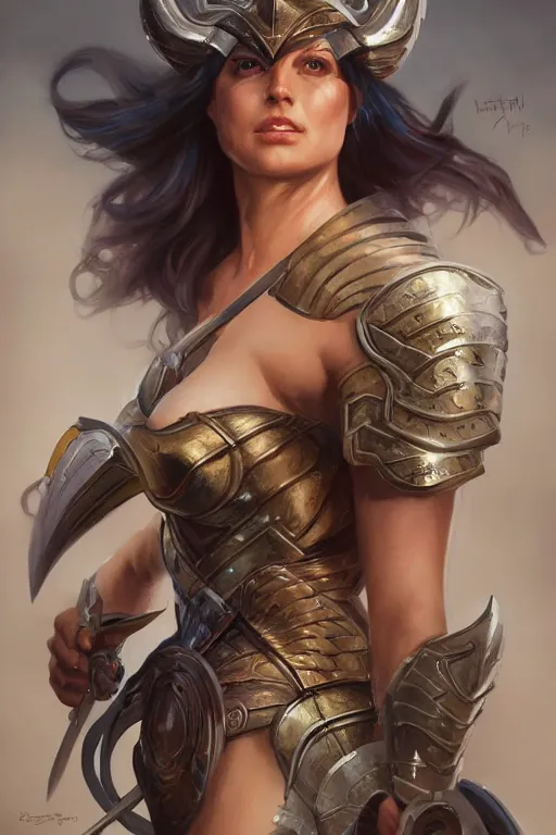 Image similar to amazon valkyrie athena, d & d, fantasy, portrait, highly detailed, headshot, digital painting, trending on artstation, concept art, sharp focus, illustration, art by artgerm and greg rutkowski and magali villeneuve