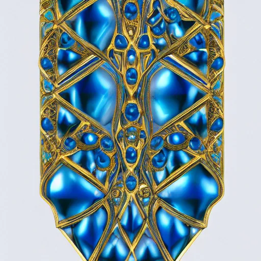 Prompt: blue gem, intricate gold detailing, high quality, featured on artstation