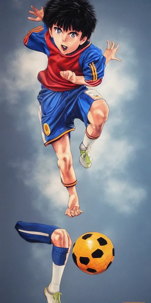 Image similar to captain tsubasa in real life, hyperrealism, photography, posing