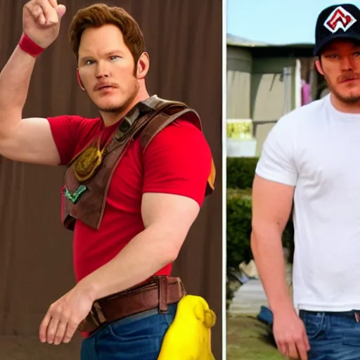 Prompt: chris pratt cosplays as mario