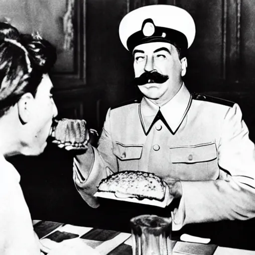 Prompt: Joseph Stalin eating a hamburger