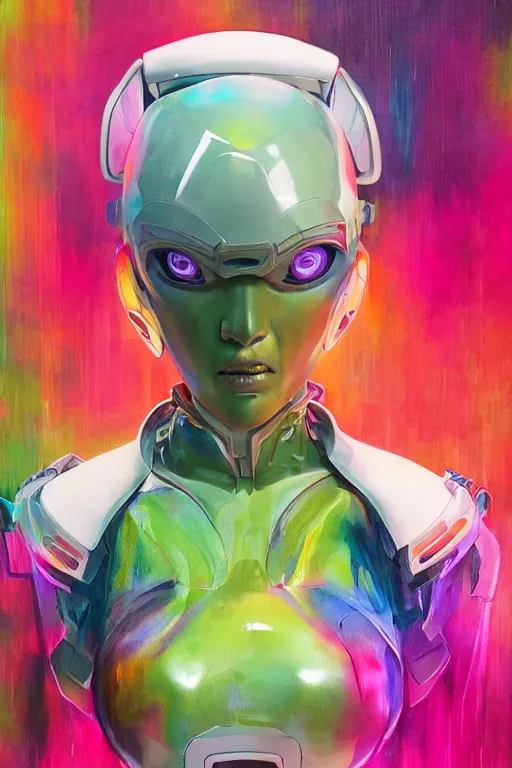 Prompt: a character wearing a diy costume with fluo colored details, muted colors, ghost in the shell, hyper real painting