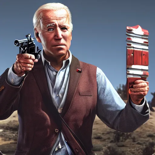 Prompt: Joe Biden in red dead redemption, dramatic matte painting, style by syd mead, 8k, octane render, photorealistic, hyperrealism