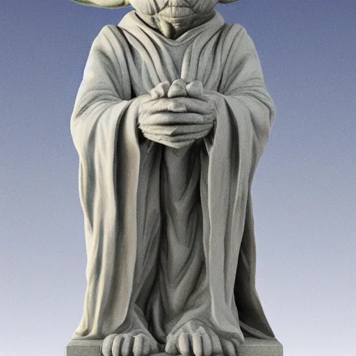 Image similar to Marble statue of Yoda, highly detailed, high quality, HD, 4k, 8k, Canon 300mm, professional photographer, 40mp, lifelike, top-rated, award winning, realistic, sharp, no blur, edited, corrected, trending